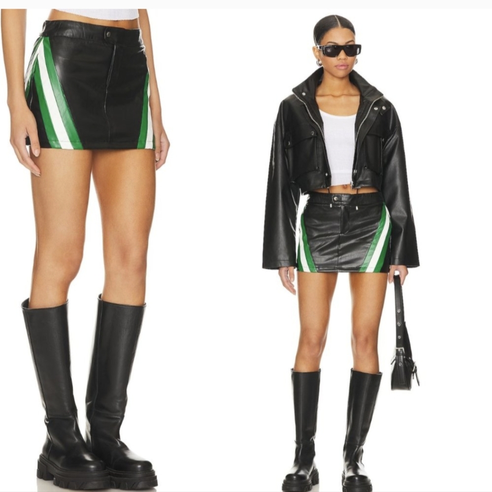 superdown Alexi Faux Leather Moto Bikercore Mini Skirt in Black